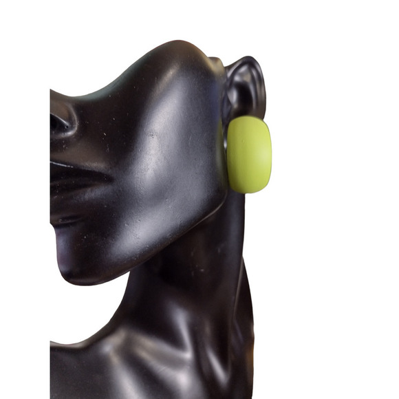 Chartreuse Hoops Big Earrings Powder Coated Long Wear Attached Back HYPOALLERGEN - Picture 1 of 6